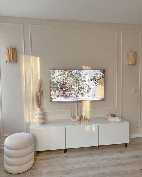 Wall Panel Tv, Tv Mounted, Shelf Decor Living Room, Office Interior Design Modern, Latest Living Room Designs, Tv Room Design, Living Room Design Inspiration, Panel Moulding, Home Design Living Room