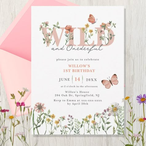 Wildflower 1st Birthday, Wildflower Birthday Party, Garden Wild, Flower Birthday Party, Wild One Birthday Party, 1st Birthday Party Themes, 1st Birthday Themes, 1st Birthday Invitation, Girl Birthday Themes