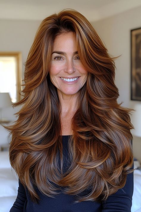 Click for More ➡️ | Save for Later ❤️Feathered layers create lightness and movement in long hair, paired with a deep chestnut color to enhance the richness and depth of the overall style. (Chestnut Feathered Layers - Long Haircuts For Women Over 50) Feather Cut For Long Hair, Long Haircuts For Women, Short Grey Haircuts, Feathered Layers, Women Haircuts Long, Curling Tips, Fine Curly Hair, Hair Curling Tips, Stylish Short Haircuts