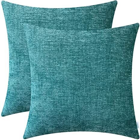 CaliTime Pack of 2 Cozy Throw Pillow Covers Cases for Couch Sofa Home Decoration Solid Dyed Soft Chenille 18 X 18 Inches Teal Chenille Throw Pillows, Cozy Throw Pillows, Chenille Throw, Chenille Pillow, Bolster Pillow, Sofa Home, Couch Sofa, Velvet Throw Pillows, Cushion Fabric