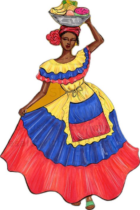 Colombian Culture Art, Colombia Illustration, Colombia Poster, Colombia Art, Hispanic Art, Colombian Culture, Colombian Art, Dress Painting, Girly Wall Art