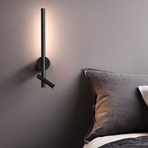 An ambient beside light and a reading light in one, Astro Lighting's Baton wall lamp has a minimal design that plays on the idea of two intersecting lines. Bed Side Lighting Ideas, Sconces Bedroom Master Suite, Baton Wall, Intersecting Lines, Astro Lighting, Ayia Napa, Sconces Bedroom, Bedside Lighting, Residential Interior