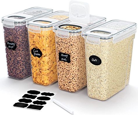 Lifewit 4L Cereal Storage Containers Dispenser with Flip-Top Lids, Airtight Plastic Food Storage Boxes with Labels for Kitchen Pantry Organisation, Rice, Oats, Flour, Sugar, BPA Free : Amazon.co.uk: Home & Kitchen Cereal Storage, Food Canisters, Pantry Organisation, Cereal Containers, Cereal Dispenser, Dry Food Storage, Plastic Canisters, Food Storage Container Set, Airtight Food Storage