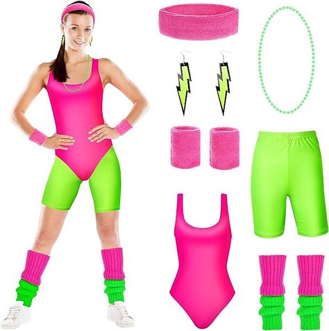 7 Pieces 80s Workout Costume Halloween 80s Accessories Set 80s 90s Leotard Yoga Shorts Headband Wristbands Leg Warmers Earrings Necklace Set 80s 90s Workout Outfit Party Clothing for Women 90s Exercise Outfit, 90s Gym Outfit, 90s Workout Clothes, 80s Workout Costume, 80s Workout Outfit, 80s Fashion Women, Zumba Outfit, Casual Attire For Women, Outfit 90s