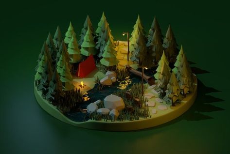 Blender Environment, Island Reference, Isometric Environment, Woods Project, Hope Video, 3d Maya, Blender Ideas, Sky Island, Camping Scene