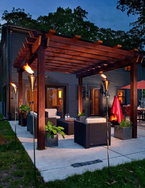 Modern Outdoor Patio Design-03-1 Kindesign Shed Inspiration, Pergola Modern, Black Pergola, Pergola Plans Design, Joist Hangers, Patio Pergola, Pergola Ideas, Contemporary Patio, Building A Pergola