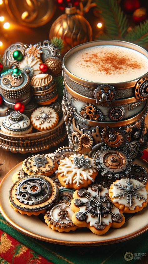 Steampunk Party Food Ideas, Steampunk Dessert, Steampunk Party Food, Future Steampunk, Christmas Steampunk, Steampunk Phone, Steampunk Christmas Tree, Cozy Wallpaper, Cheesy Meatloaf