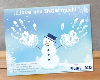 Crafts For January For Toddlers, Preschool Winter Crafts For Parents, Preschool Door Winter, Winter Season Preschool Activities, Infant Snowman Art, Handprint Winter Crafts For Kids, Parent Winter Gifts From Students, Holiday Presents For Parents From Kids, Hand Print Winter Crafts For Kids