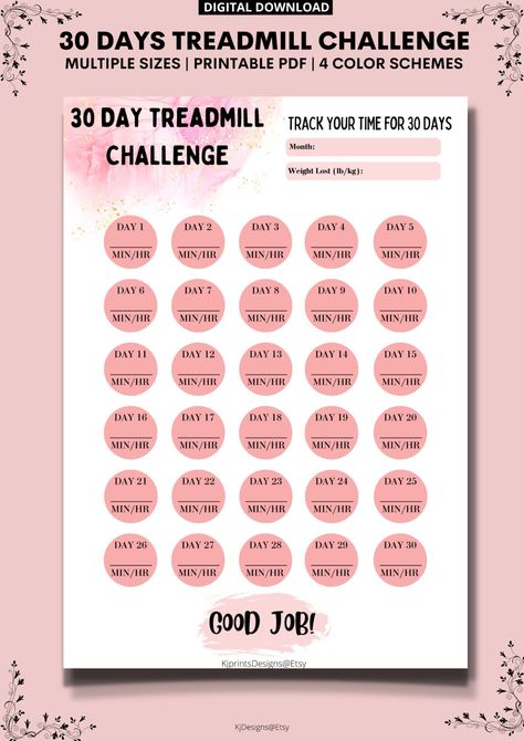 30 Day Treadmill Challenge, Treadmill Tracker, Treadmill Challenge, Challenge 30 Days, Steps Tracker, Mediterranean Diet Meal Plan, Goal Tracker, Fitness Challenge, Diet Meal