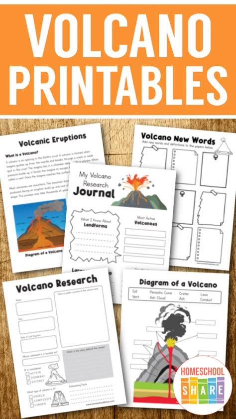 2nd Grade Volcano Project, Elementary Volcano Activities, Earth Science Worksheets Free Printable, Volcano Activities For Kindergarten, Homeschool Volcano Unit, Simple Volcano Experiment For Kids, Volcano Unit Study Kindergarten, Volcano Printable Free, Volcano Lessons For Kids