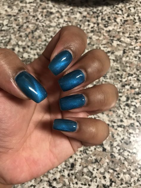 Blue Green Cat Eye Nails, Cat Eye Coffin Nails, Square Cat Eye Nails, Blue Cat Eye Nails, Gel Overlay Nails, Shiny Nails Designs, Overlay Nails, Acrylic Nail Polish, Gel Overlay