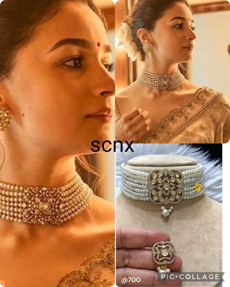 The Alia Bhatt Choker✨ DM to book your set now!💌 . . . . . . . . . . . #pearlchoker #imitationjewellery #elegantchoker #victorianjewellery #shrichintamanijewellers #shrichintamanijewellery Lehenga Ornaments, White Moti Necklace Design, Moti Jewellery Indian, Jewelry For Lehenga, Moti Necklace Design, Neck Choker Designs, Haldi Inspiration, Choker Set Design, Pearl Choker Necklace Design