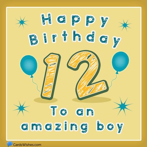 A blue birthday card for a 12-year-old boy. Happy 12th Birthday Boy, Wish Ideas, Happy Birthday 12, Birthday Boy Quotes, Birthday Wishes Boy, Birthday Verses For Cards, Congratulations Quotes, Funny Wishes, Birthday Verses