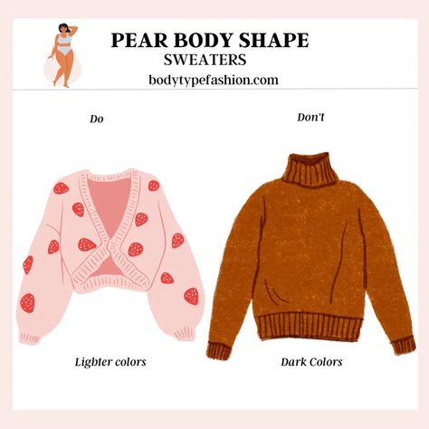 Caution with Dark Colors Contrast Drawing, Pear Body Shape Fashion, Pear Fashion, Pear Body Shape Outfits, Pear Shape Fashion, Pear Shaped Outfits, Inverted Triangle Outfits, Wider Hips, Wfh Outfits