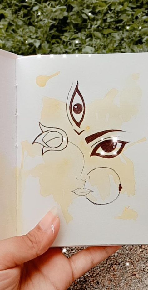 Durga Sketch Art, Durga Maa Abstract Art, Durga Ma Tattoo Design, Durga Pooja Drawing, Durga Tattoo Symbols, Durga Abstract Art, Durga Painting Artworks Abstract, Ma Durga Painting Easy, Durga Art Paintings