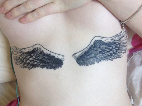 Dotwork, Angel Wings, Sternum/rib tattoo Wings On Ribs Tattoo, Women Sternum Tattoo, Ribs Tattoo, Unique Wrist Tattoos, Angel Wings Tattoo, Wing Tattoo, Small Wrist Tattoos, Wrist Tattoos For Women, Sternum Tattoo