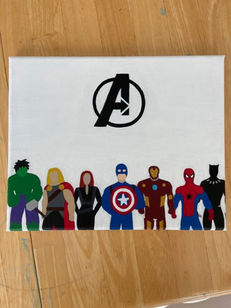 Avengers Painting Ideas On Canvas, Marvel Paintings Easy, Marvel Painting Ideas On Canvas, Avengers Canvas Painting, Marvel Workout, Superhero Painting, Avengers Painting, Marvel Canvas, Marvel Paintings