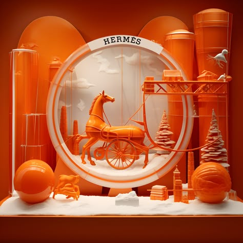 Hermés Christmas Window Concept :: Behance Product Showroom, Winter Window Display, Hermes Window, Silk Scarf Outfit, Creative Booths, Window Display Retail, Show Window, Props Design, Display Retail