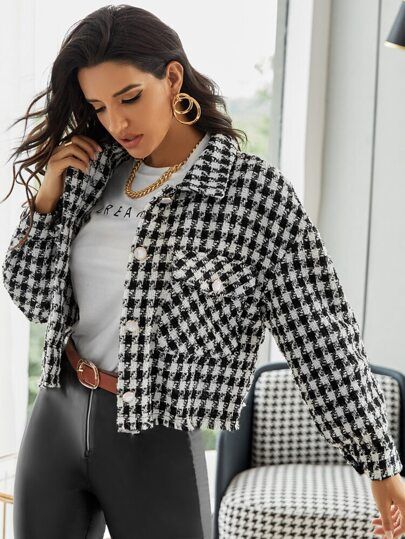 Overcoat Jacket, Houndstooth Coat, Houndstooth Jacket, Women Overcoat, Top And Pants Set, Checked Blazer, Blazer And Shorts, Collars For Women, Midi Dress With Sleeves