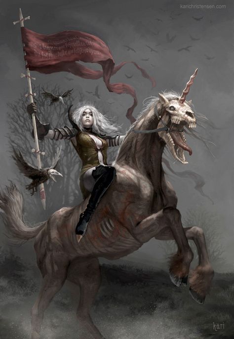 Fifth Horsewoman of the Zombie Apocalypse by Kari  Christensen Demon Horse, Evil Unicorn, The Zombie Apocalypse, Magical Horses, Fantasy Horses, Chandler Riggs, The Crow, Rick Grimes, Arte Animal