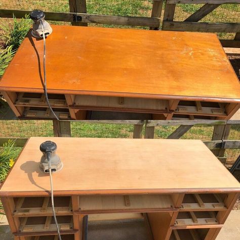 Desk Do Over Vintage Desk Makeover, Diy Desk Makeover, Metal Desk Makeover, Desk Makeover Diy, Wood Desk Top, Leather Top Desk, Burled Wood Furniture, Habitat Restore, Handmade Desks