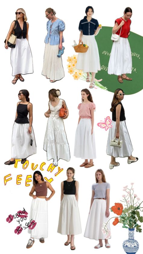 Midi White Skirt, Flowy Skirt Outfit, White Midi Skirt, White Maxi Skirts, Maxi Skirt Outfits, Everyday Fashion Outfits, White Midi, Wardrobe Outfits, Swaggy Outfits