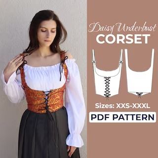 CostumePatternStudio - Etsy Diy Corset Top Pattern, Underbust Corset Pattern, Diy Corset Top, Corset Cottagecore, Corset Top Pattern, Cottagecore Corset, Bustier Pattern, Corset Sewing, Diy Corset