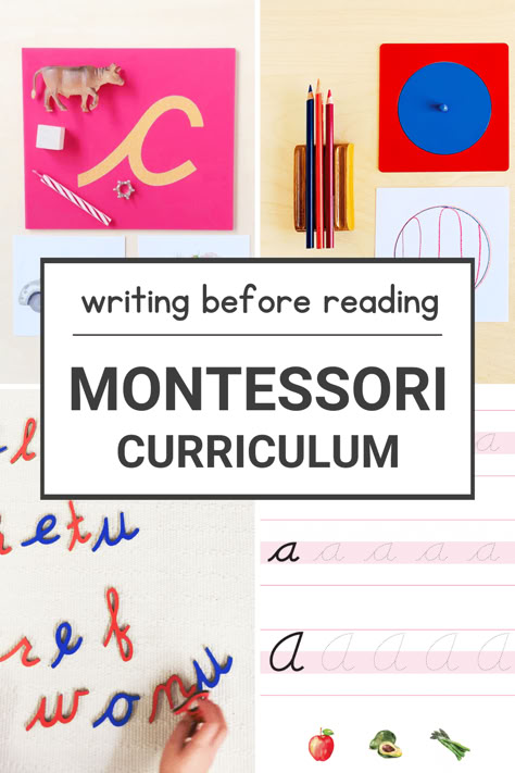 Learn why writing comes before reading when you follow Montessori methods of teaching reading for homeschool preschool and kindergarten at home. Montessori Letter Activities Preschool, Montesorri Kindergarten, Montessori Reading Activities, Montessori Writing Activities, Teaching Phonics Preschool, Phonics Montessori, Montessori Handwriting, Montessori Homeschool Curriculum, Montessori Writing