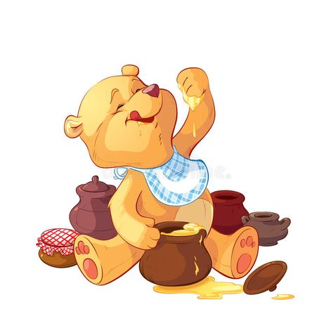 Teddy bear. With a pot of honey , #sponsored, #bear, #Teddy, #honey, #pot #ad Bear Eating Honey, Honey Illustration, Bear Eating, Bear Fabric, Teddy Bear Pictures, Wacom Tablet, Bear Theme, Honey Bear, Fabric Panel