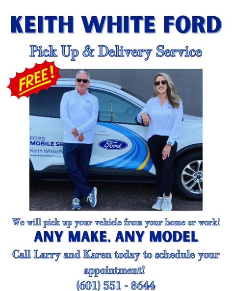 ‼️‼️ Take advantage of our CONVENIENT and FREE Pickup and Delivery Service ‼️‼️ 🧰🧰 We will pick up your vehicle from your HOME or OFFICE and return it once service is completed! 🧰🧰 ⏰ Save time by scheduling your appointment TODAY ⏰ 📲 601-684-3970 📍 2102 Veterans Blvd McComb, Ms 🧑‍💻 www.keithwhiteford.com #KeithWhiteFord #McCombMs #VeteransBlvd #PickupAndDeliveryService Pickup And Delivery Service, Model Call, Ford Pickup, Delivery Service, Save Time, Pick Up, Vehicles, Quick Saves