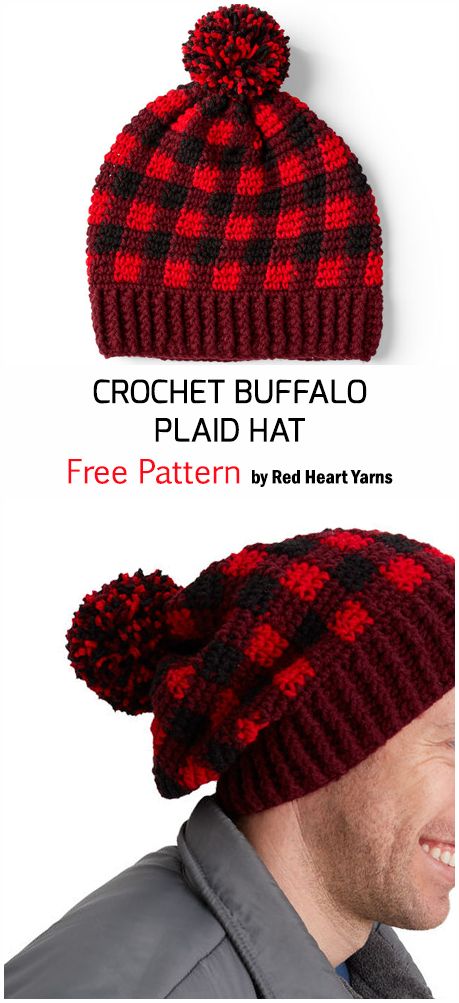 Crochet Buffalo Plaid Hats - Free Pattern #crochet #crochethats #crochetpatterns Plaid Crochet Hat, Buffalo Plaid Crochet, Crochet Buffalo, Mens Hat Knitting Pattern, Crochet Plaid, Crochet Mens Hat, Plaid Crochet, Plaid Hat, Hand Knits