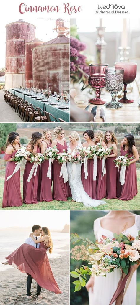 Cinnamon Rose Bouquet, Chianti Wedding Color Scheme, Cinnamon Rose Wedding Color Scheme, Cinnamon Rose Bridesmaid Dress, Cinnamon Rose Bridesmaid, Bridesmaid Dresses Dusty Rose, Trending Wedding Ideas, Chianti Wedding, Trendy Hairdos