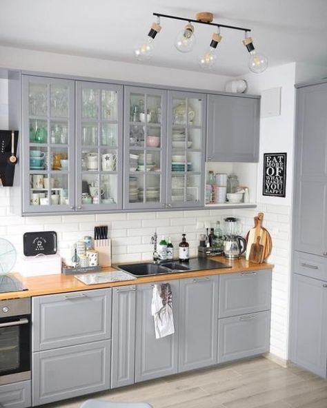 Gray subway tile kitchen