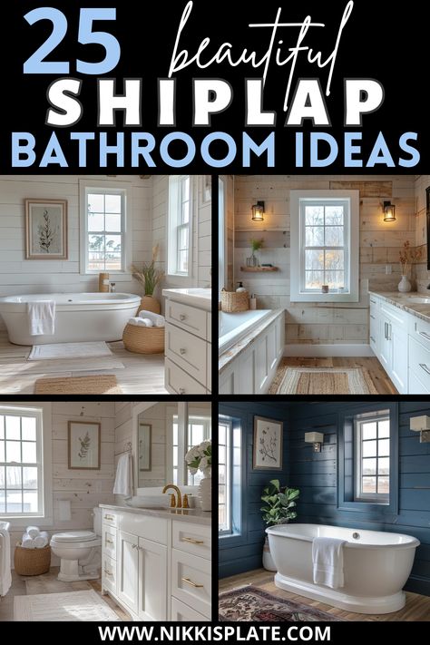 25 Beautiful Shiplap Bathroom Ideas to Elevate Your Space Bathroom Accent Wall With Window, Shiplap Wall Bathroom, Shiplap Bathroom Ideas, Bathroom With Shiplap, Shiplap Bathroom Wall, Lake House Bathroom, Main Bathroom Ideas, Installing Shiplap, Shiplap Wall Diy