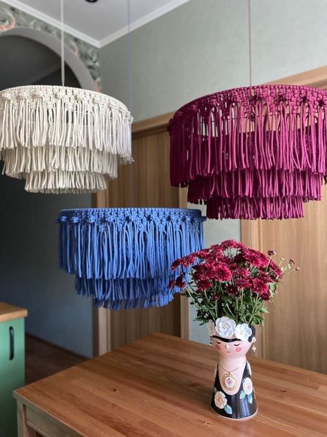 Macrame Lustre, Macrame Lampshade, Macrame Light, Macrame Chandelier, Boho Chandelier, Diy Boho Decor, Modern Lighting Design, Trends For 2024, Craft Room Decor