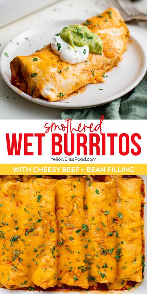 Smothered Wet Burrito Recipe, Baked Burrito Recipe, Wet Burrito With Green Sauce, Loaded Queso Burritos, Smothered Beef And Bean Burritos, Recipes Using Leftover Flour Tortillas, Smothered Bean Burritos, Wet Burritos Recipe Easy, Ground Beef Enchiladas With Red Sauce Flour Tortillas