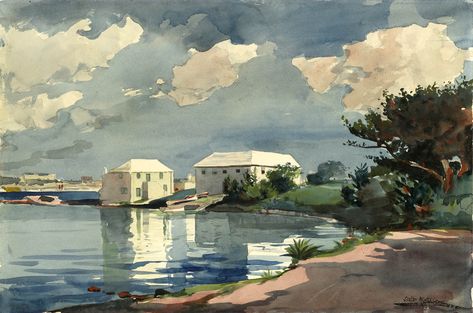 Winslow Homer Watercolor Reproductions: Salt Kettle, Bermuda: Fine Art Print | eBay Bermuda Art, Homer Winslow, Winslow Homer Paintings, Watercolor Houses, Watercolor Study, Winslow Homer, Hur Man Målar, National Gallery Of Art, Inspiring Art