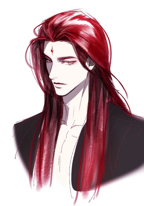 Man With Red Hair Art, Long Hair Drawing Male, Long Hair Man Art, Red Haired Man Art, Vampire Character Inspiration, Long Haired Men Drawing, Man With Long Hair Drawing, Anime Male Long Hair, Long Red Hair Men