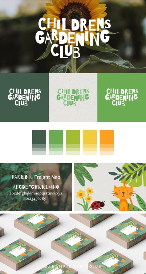 Branding and logo design inspiration for a gardening club brand as part of a UK garden centre. Logo design and branding for Children's Gardening Club. Club Branding Design, School Garden Club, Gardening Logo, Bright Nature, Gardening Club, Sheet Cake Designs, Club Branding, Childrens Gardening, Logo And Branding