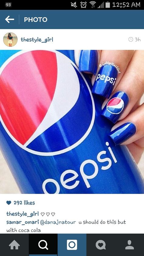 Awesome....Pepsi nails Pepsi Nails, 500k Followers, Food Nail Art, Hello Kitty Nails Art, Food Nails, Nail Candy, Hello Kitty Nails, Red Nail Designs, 3ds Xl