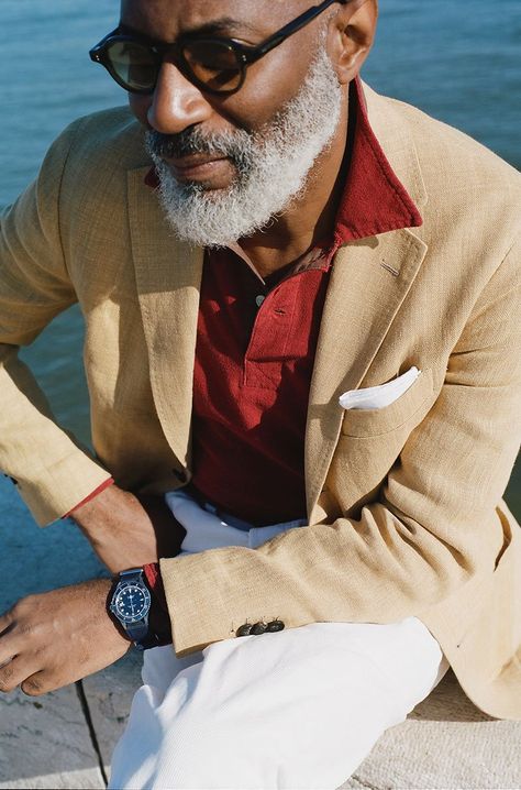 High Summer 2019 Lookbook | Drake's Quiet Luxury Men, Drake London, Coral Jacket, Black Men Fashion Urban, Older Man, Celebrity Look Alike, Dapper Style, Golden Oldies, Summer Lookbook