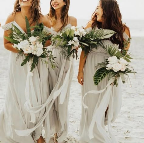 Bali Wedding Bouquet, Maui Wedding Bouquets, Tropical Wedding Bridesmaid Bouquets, Beachy Bouquet Wedding, Neutral Tropical Bouquet, Bridesmaid Dresses For Tropical Wedding, Beach Bridesmaid Bouquet, Wedding Flowers Beach Theme, Tropical Wedding Dress Bridesmaid