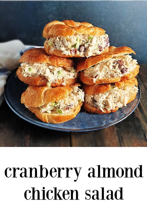 Cranberry Almond Chicken Salad is perfect for hot days and a favorite at our house. We love this simple recipe with flavor for days!     #ChickenSalad #CranberryAlmondChickenSalad #ClassicChickenSalad via @frugalhausfrau Chicken Salad Recipe With Almonds, Cranberry Almond Chicken Salad, Amazing Sandwiches, Almond Chicken Salad, Vacation Recipes, Rv Recipes, Catering Recipes, Best Chicken Salad Recipe, Costco Rotisserie Chicken