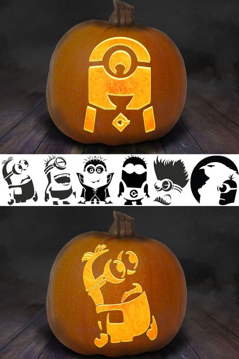 Daniel Tiger Pumpkin Carving, Pumpkin Carving Ideas Hedgehog, Easy Minion Pumpkin Carving, Minion Pumpkin Carving Stencils, Minon Pumpkins Carving, Super Easy Pumpkin Carving Ideas, Silly Face Pumpkin Carving Ideas, Pumpkin Carving Ideas Minions, Cocomelon Pumpkin Carving