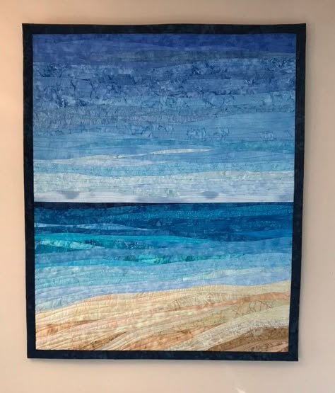 Beach Sunset Quilt Pattern, Ocean Landscape Quilts, Beach Scene Quilts, Seascape Quilts Patterns, Beach Themed Quilts Ocean, Mermaid Quilt Pattern Free, Landscape Quilts Ideas Free Pattern, Beach Theme Quilts Ideas, Beach Quilt Pattern