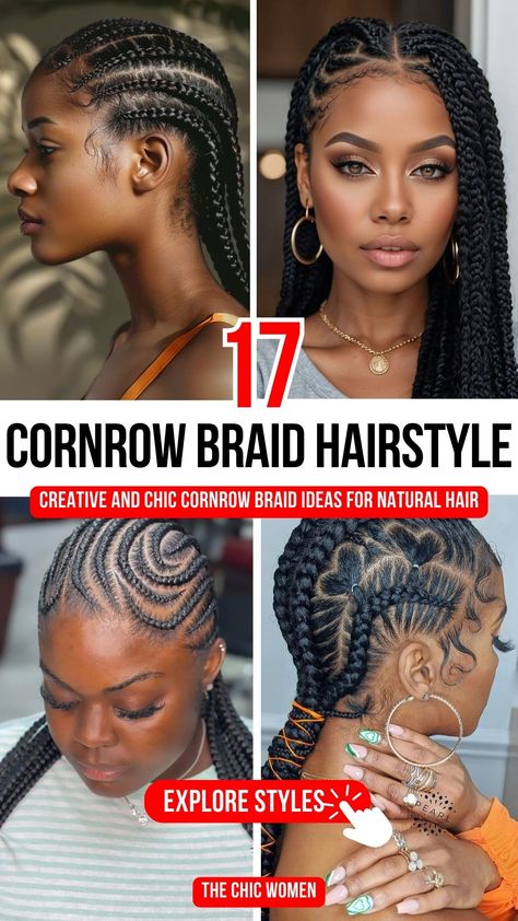 17 Bold & Chic Cornrow Braided Hairstyles That Will Leave You Saying Wow French Braids Styles For Black Women, Cornrow Braids With Designs, Winter Braid Hairstyles For Black Women, Braided Front Box Braids In The Back, Straight Cornrows Braids For Black Women, Cornrows Braids Hairstyles 2024, New Braid Styles 2024 For Black Women, Braids In Low Bun, Large Cornrow Hairstyles