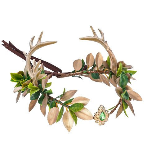 Exquisite Design: Each MOSTORY handmade floral crown is meticulously crafted with an exquisite design that showcases the beauty of nature. The combination of vibrant flowers, delicate leaves, and intricate details creates a stunning accessory that instantly elevates any outfi Antler Crown, Elf Crown, Fairy Headband, Crown Fairy, Witch Ball, Ren Faire Costume, Leaf Headpiece, Deer Horns, Woodland Flowers