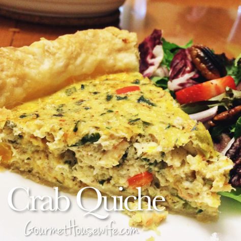 Crab Quiche - The Gourmet Housewife Crabmeat Quiche, Crustless Crab Quiche, Seafood Quiche, Quiche Bites, Crab Quiche, Spinach Quiche Recipes, Homemade Buns, Crab Meat Recipes, Creamy Crab