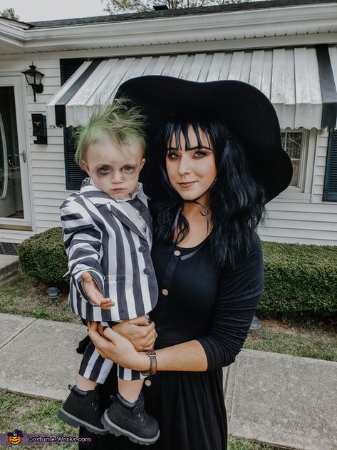 Beetlejuice Family Of 3 Costume, Son And Mom Costumes, Kids Beetlejuice Costume Diy, Beetle Juice Family Halloween Costumes, Family Beetlejuice Halloween Costumes, Beetlejuice Costume Male, Bettle Juice Family Costumes, Beetlejuice Family Costume Halloween, Beetle Juice Family Costume