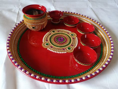 Arti Thali Decoration, Arti Thali, Fake Photo Sick, Kalash Decoration, Puja Thali, Thali Decoration, Thali Decoration Ideas, Marriage Ideas, Rangoli Designs Simple Diwali